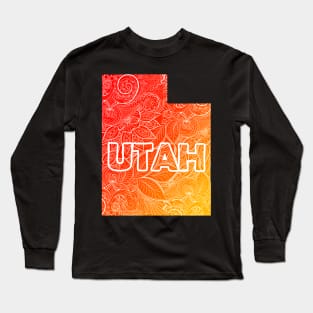 Colorful mandala art map of Utah with text in red and orange Long Sleeve T-Shirt